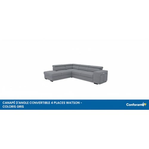 Canapé d'angle convertible WATSON - 4 places + 2 poufs - USB