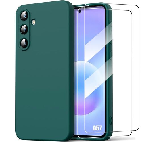 Coque + 2 Verres Trempés pour Samsung Galaxy A57 5G, Protection Silicone Slim Anti-Rayure Vert Nuit - E.F.Connection
