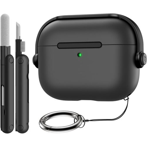 LORANKA-Étui pour AirPods Pro 3 (2025) avec Verrouillage Sécurisé, Coque Rigide Design Casque Musical de Protection pour Apple AirPods Pro 3e Génération, Kit de Nettoyage et Porte-clés, Noir