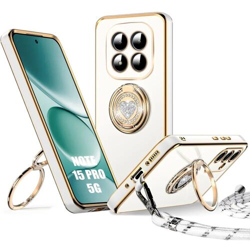 Coque pour Xiaomi Redmi Note 15 Pro 5G, Silicone Souple avec Anneau et Cordon - Blanc - E.F.Connection