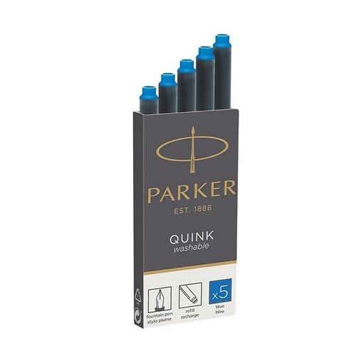 Parker Boîte De 5 Cartouches D'encre Quinck Pour Style Plume Bleu Effaçable