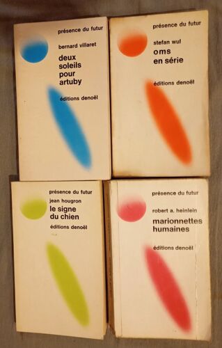 Lot 4 Denoel / Présence Du Futurjean Hougron, Stefan Wul, Robert Heinlein Bernard Villaret N° 44 141 146 158 Le Signe Du Chien, Deux Soleils Pour Artuby, Oms En Série, Marionnettes Humaines