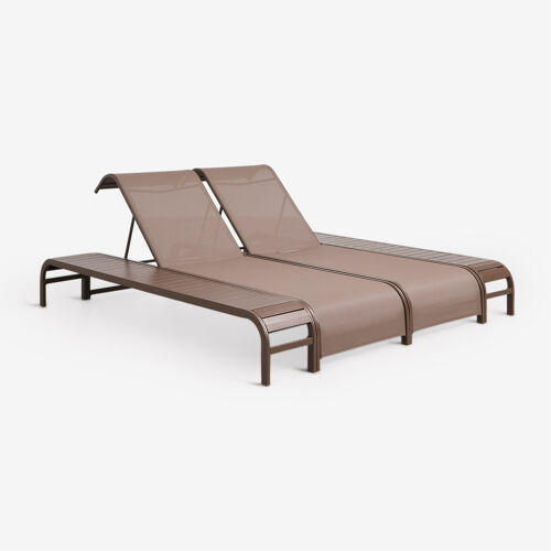 Set De 2 Chaises Longues Inclinables Et 2 Tables D'appoint En Acier Marietta Brun Café