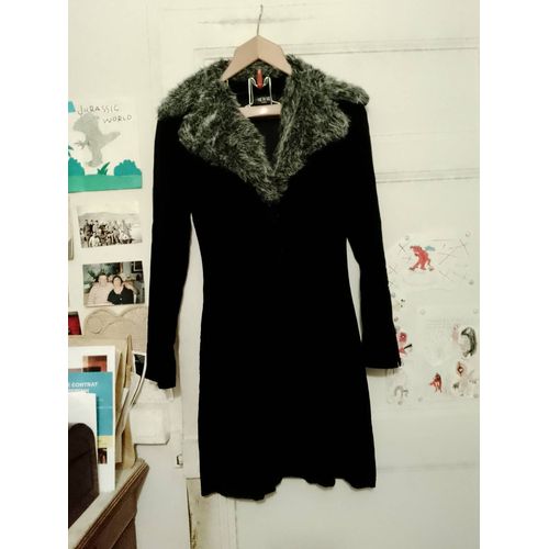 Veste Longue Noire Col Fourré Gris 36 S Vie Ta Vie.