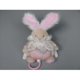 Doudou et Compagnie lapin de sucre musical rose fourrure blanche