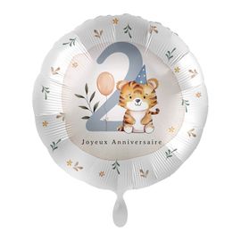 BALLON ALUMINIUM ROND 2 AN GARÇON TIGRE 43CM