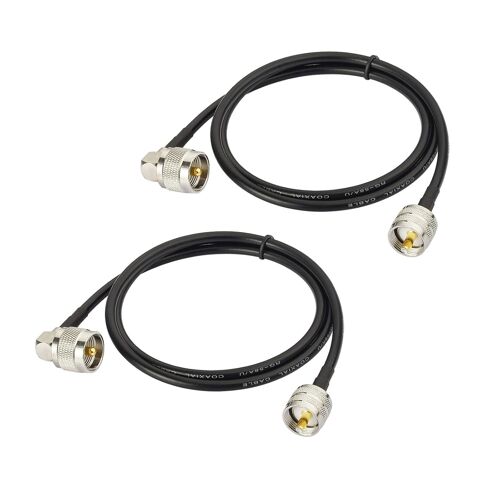 Câble Coaxial RG58 CB 90cm UHF PL259 Mâle vers Mâle Angle Droit 50 ohms Faible Perte pour Radio HAM et CB, Analyseur d'Antenne, Charge Factice, Compteur SWR(2 Pièces)