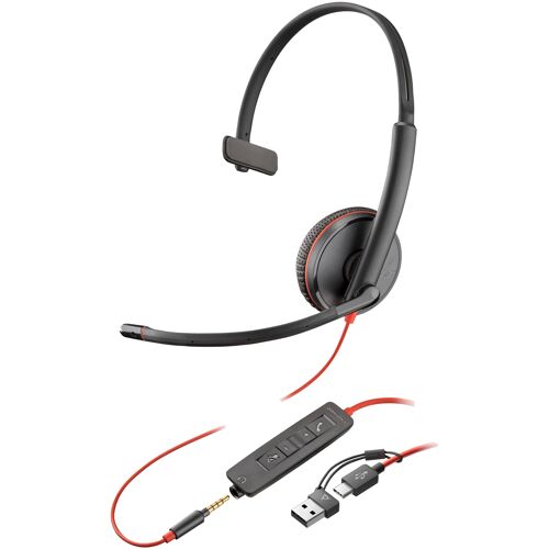 HP Poly Micro-casque monaural USB-C Poly Blackwire 3215 + prise 3,5 mm + adaptateur USB-C/A (lot)