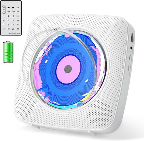 Lecteur CD Portable Bluetooth: Lecteurs CD Enfant avec Haut-Parleur Radio Lecteur de CD Mural avec Télécommande Prise USB AUX 3,5 mm Blanc