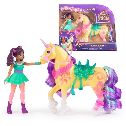 Unicorn Academy, Coffret Ava & Leaf Power of Friendship, avec selle et 2 accessoires de pouvoir translucides, poupées et licornes pour filles à partir de 4 ans.