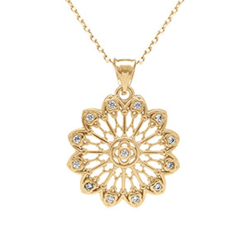 Collier Plaqué Or Pendentif Fleur Filigrane Oxydes Blancs Sertis 40+5cm