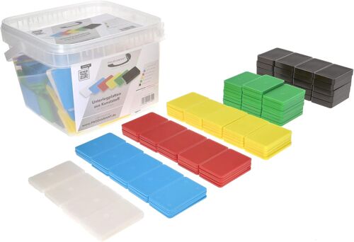 PRODIAMANT Entretoises - Blocs de Calage pour Montage - 145 Pièces - Seau 60 x 40 mm - Épaisseurs: 1, 2, 3, 4, 5, 10 mm Fabriquées en Europe