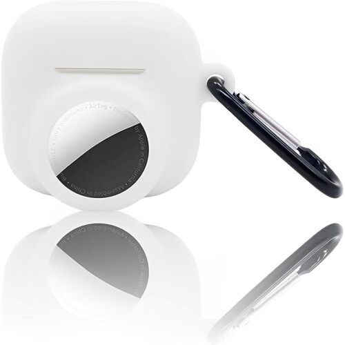 Coque Compatible avec Apple Airpods 4 Coque -Étui de protection deux en un pour AirTag,Étui pour écouteurs - Coque en silicone souple - Étui de protection avec mousqueton - Blanc