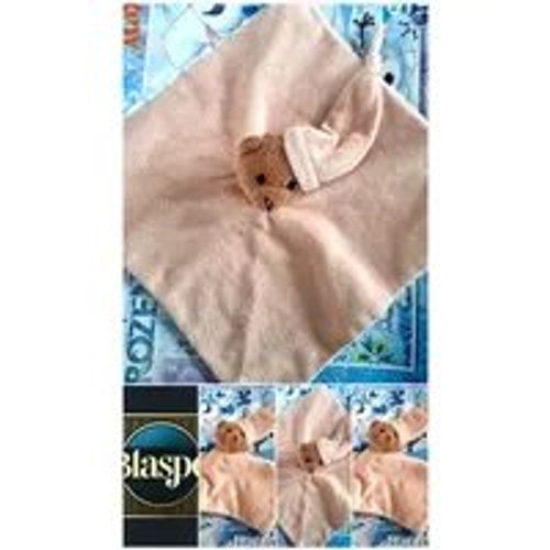 Doudou Bébé Ours Plat Jaune et Blanc avec Anneau Hochet