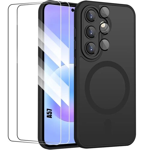Coque + 2 Verres Trempés pour Samsung Galaxy A57 5G, avec Anneau Magnétique Vitre Caméra - Noir - E.F.Connection