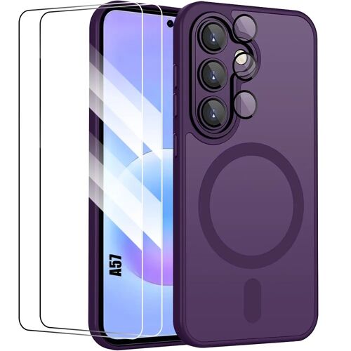 Coque + 2 Verres Trempés pour Samsung Galaxy A57 5G, avec Anneau Magnétique et Vitre Caméra -Violet - E.F.Connection