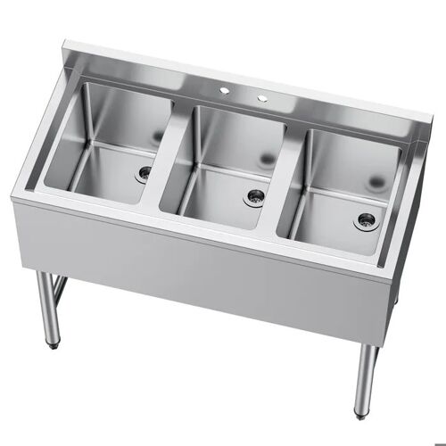 Évier de cuisine autoportant - DUOKU - JC-BAR-3B38-320 - Inox 304 - Crédence 7,6 cm - 3 bacs