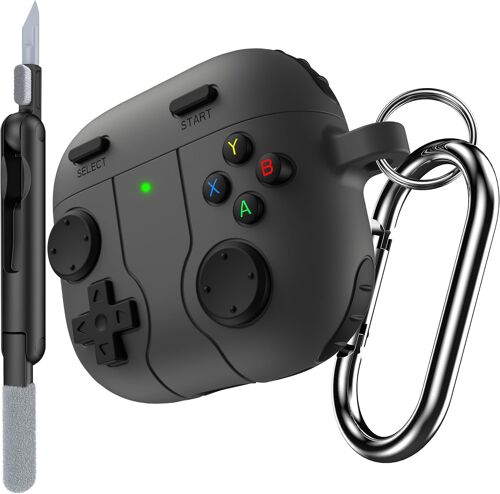 Étui de Jeu pour AirPods 4 Housse de Protection Antichoc en Silicone avec Stylo de Nettoyage et Accessoire Porte-clés pour Apple Airpods 4e génération - Gris foncé