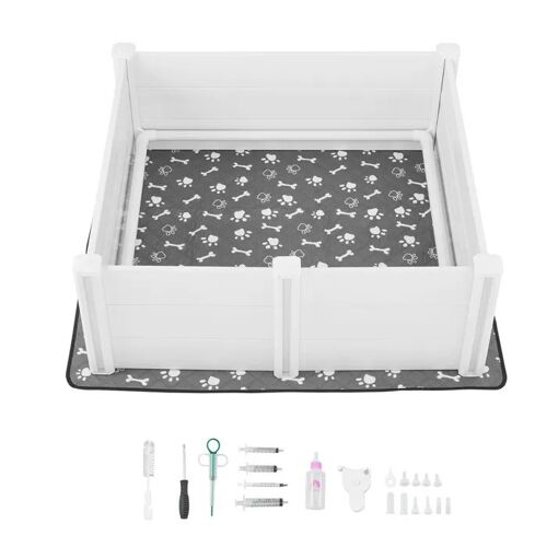Parc De Mise Bas Pour Chien-Duoku-122x122x46 Cm-Porte Ajustable En Hauteur-Tapis Lavable-Structure En Plastique Pvc