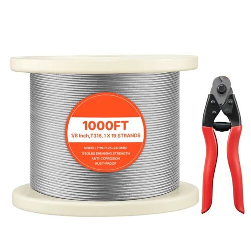 Câble en Acier Inoxydable-Duoku-3,2 mm x 304,8 m-Fil inox 316 Tressé pour Garde-corps de Terrasse-Structure 1x19 Brins