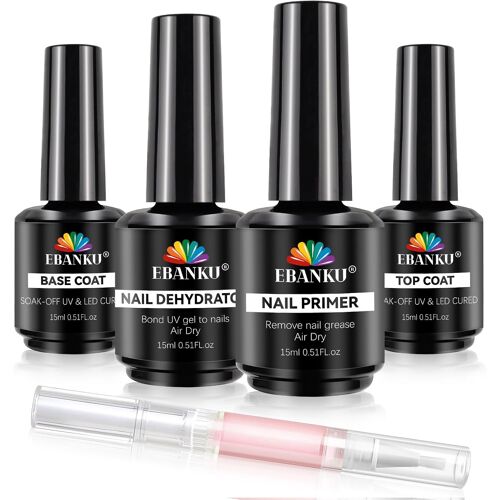 Kit De Couche De Finition, Déshydrateur Pour La Préparation Des Ongles, Primaire Et Huile De Soin Des Ongles, Pour Le Nail Art À Domicile, Finition Brillante Et Longue Durée De Vie 