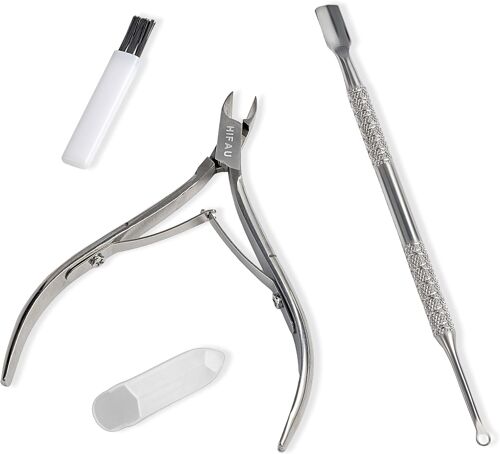 Lot De 3 Outils De Manucure Professionnels Pince À Cuticules En Acier Inoxydable, Outil De Retrait De Vernis À Ongles Gel Et Repousse-Cuticules, Brosse De Nettoyage Pour La Maison Et Le Salon 