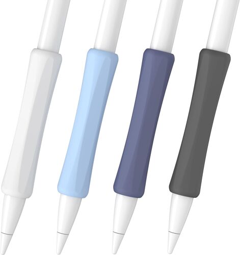 Lot de 4 poignées ergonomiques compatibles avec Apple Pencil 1ère génération, 2e génération, USB-C et Pro en silicone iPencil (blanc/bleu/bleu nuit/noir)