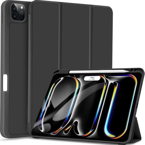 Étui pour iPad Pro 13"" M4 (2024) avec porte-stylo, coque arrière flexible en TPU avec support à trois volets et fonction veille/réveil automatique, prise en charge du stylet Pro/Pencil (USB-C)