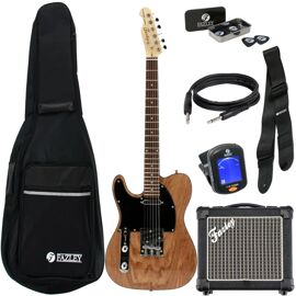Fazley Classic Series Ftl218 Natural Lh Pack Débutant Guitare Électrique