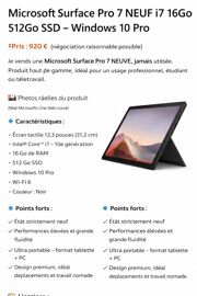 Microsoft Surface Pro 7 i7 16Go 512Go SSD ¿ Windows 10 Pro