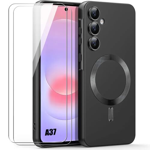 Coque + 2 Verres Trempés pour Samsung Galaxy A37 5G, Silicone Antichoc avec Cercle Magnétique Noir - E.F.Connection