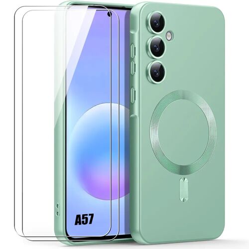 Coque + 2 Verres Trempés pour Samsung Galaxy A57 5G, Silicone Slim avec Anneau Magnétique Vert - E.F.Connection
