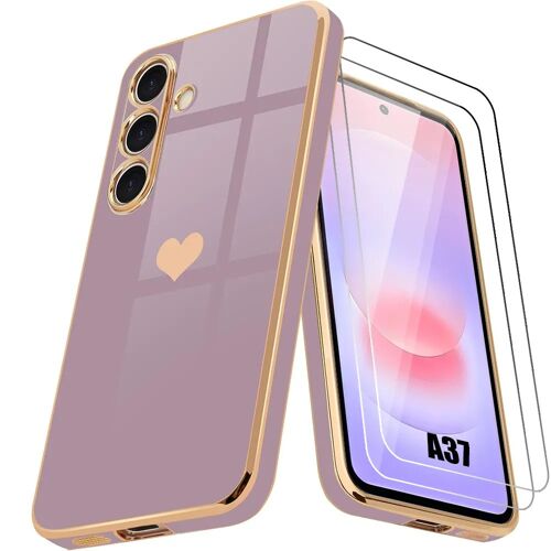 Coque + 2 Verres Trempés pour Samsung Galaxy A37 5G, Silicone Motif Coeur Anti-Rayures Violet - E.F.Connection