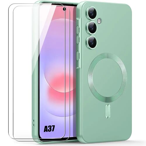 Coque + 2 Verres Trempés pour Samsung Galaxy A37 5G, Silicone Anti-Rayures avec Magnétique - Vert - E.F.Connection