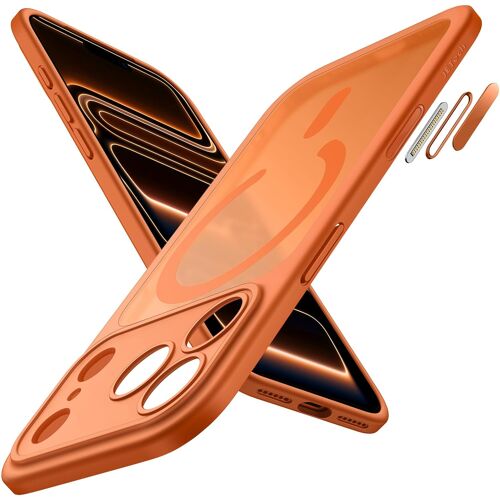 KALANKA-Coque Magnétique pour iPhone 17 Pro 6,3 Pouces Compatible avec MagSafe, Étui Housse de Fine Antichoc avec Bouton de Contrôle de Caméra Intégré, Dos Translucide Mat (Orange)