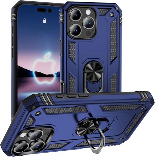 KALANKA-Coque pour iPhone 16 Pro, Étui Antichoc Cover Anti Housse avec Bague Rotatif Support pour Apple iPhone 16 Pro Bleu Marin