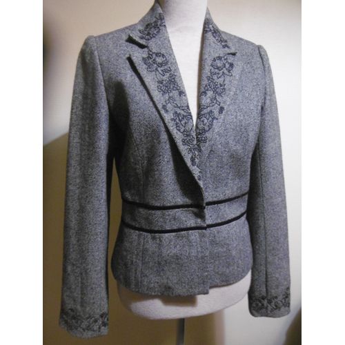 Camaieu Veste Blazer Tweed Brodé Floral T 38