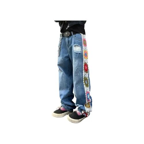 Jean Homme - Zewool - Bleu Marine - Broderie Florale - Déchiré - Coupe Loose