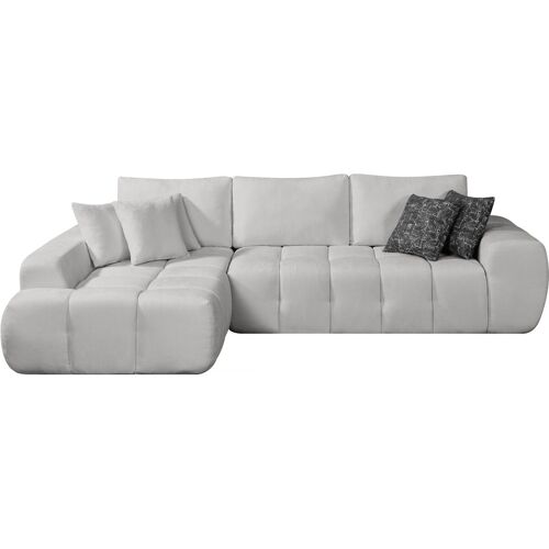 Canapé d'angle gauche en tissu style bubble "Sidonie" - 4 places - Gris
