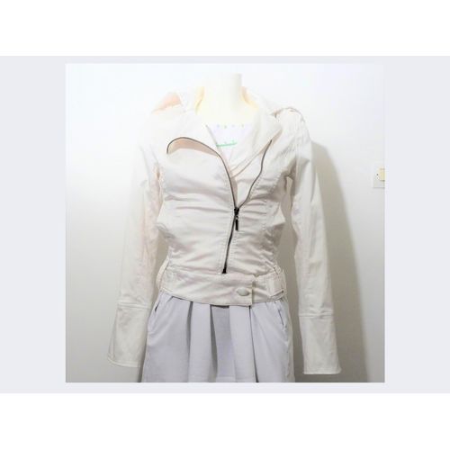 Veste Courte/ Blouson Blanc Ecru Avec Zip Oblique- Taille S
