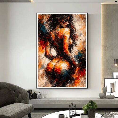 Art Mural Peinture Texturée - Portrait Féminin Sensuel Et Expressif, Corps De Femme Nue En Mouvement, Entre Force Brute Et Féminité Ardente - Affiche Murale Prête À Être Encadrée - Taille : 70x100 Cm