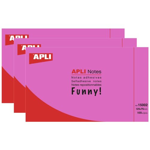 Apli Lot De 3 Blocs De 100 Notes Adhésives Repositionnables 125x75 Rose