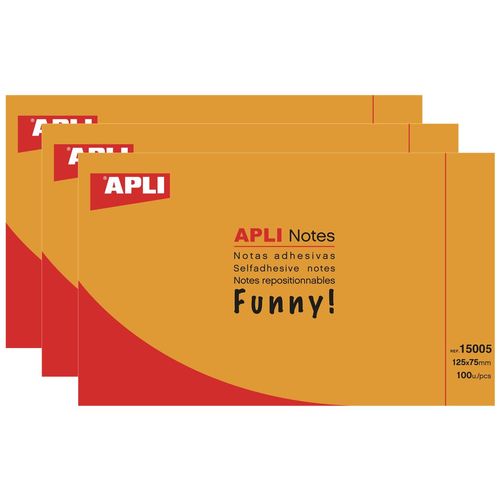 Apli Lot De 3 Blocs De 100 Notes Adhésives Repositionnables 125x75 Orange