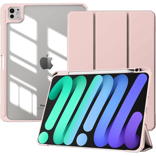 LORANKA-Coque pour iPad Pro 11 Pouces M5 2025 (6e Génération)/M4 2024 (5e Génération) avec Porte-Stylo, Coque de Protection Ultra Fine et Légère, Fonction Veille/Réveil Automatique, Or Rose