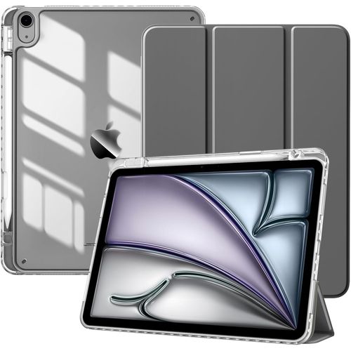 LORANKA-Coque pour iPad Air 11 Pouces (M3/M2-2025/2024), iPad Air 5e/4e Génération (2022/2020) 10,9"", Étui avec Porte-Stylet, Coque Fine Arrière Transparente, Sommeil/Réveil Auto, Gris Sidéral