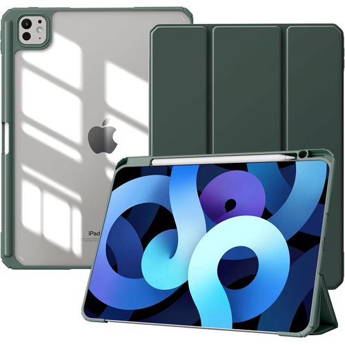 LORANKA-Coque pour iPad Pro 11 Pouces M5 2025 (6e Génération)/M4 2024 (5e Génération) avec Porte-Stylo, Coque de Protection Ultra Fine et Légère, Fonction Veille/Réveil Automatique, Vert Nuit