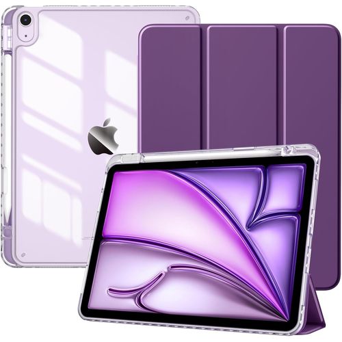 LORANKA-Coque pour iPad Air 11 Pouces (M3/M2-2025/2024), iPad Air 5e/4e Génération (2022/2020) 10,9"", Étui avec Porte-Stylet, Coque Fine Arrière Transparente, Sommeil/Réveil Auto, Violet Foncé