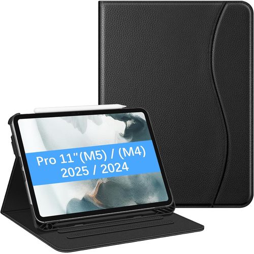 LORANKA-Coque pour iPad Pro 11 Pouces M5/M4 (2025/2024) - [Rangement de Stylet] Housse Folio Multipositions avec Poche Frontale de Document, Noir