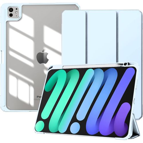 LORANKA-Coque pour iPad Pro 11 Pouces M5 2025 (6e Génération)/M4 2024 (5e Génération) avec Porte-Stylo, Coque de Protection Ultra Fine et Légère, Fonction Veille/Réveil Automatique, Bleu Clair