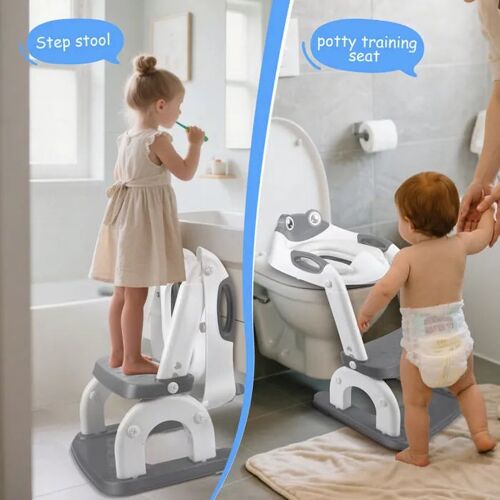 Siège de Toilette Enfant avec Marche et Tabouret Escabeau 2 Marches Pédale Antidérapante Poignées de Sécurité Couleur Gris